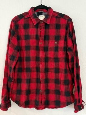 Huckberry Life After Denim Men’s Red and Black Plaid Flannel Button-Down Shirt